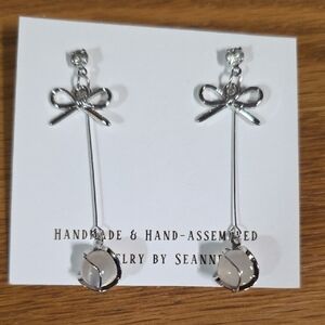 Silver Bow Drop Earrings With Moonstone